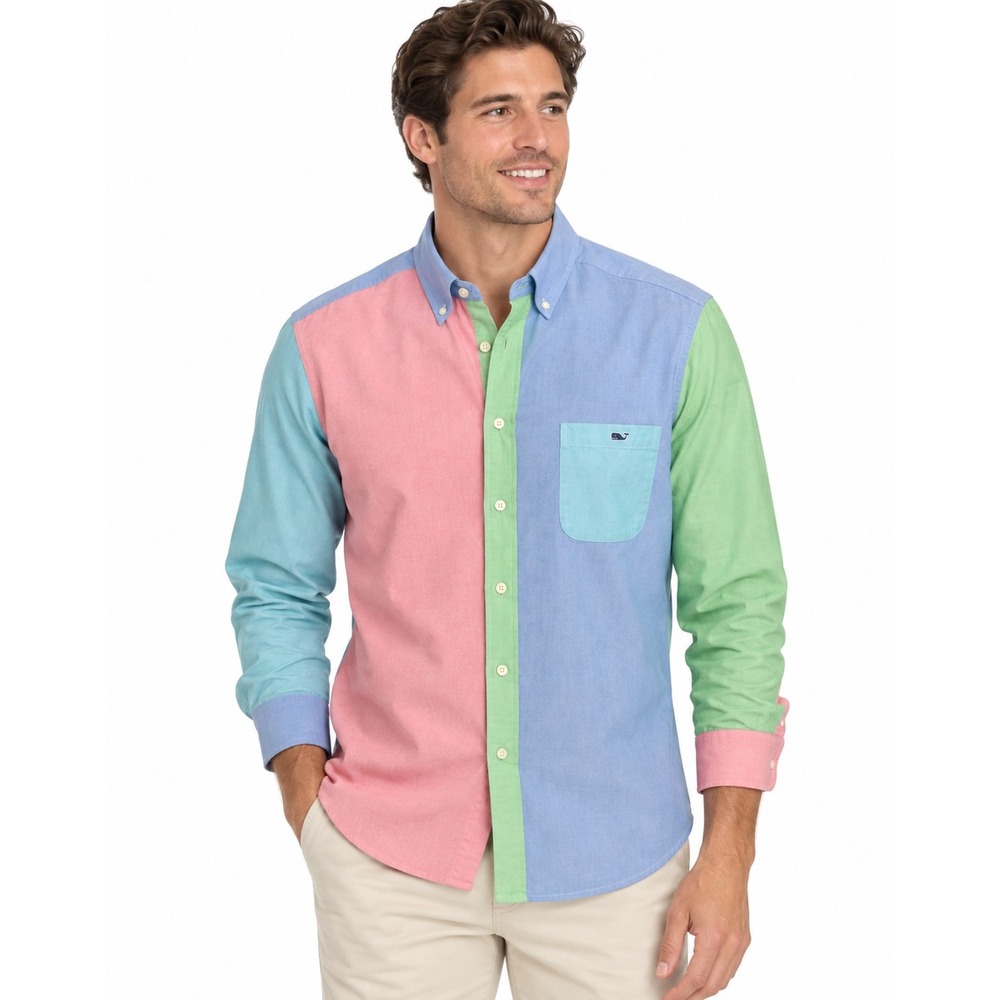 Vineyard Vines Mens XL Slim Fit Tucker Shirt Colorblock Pastel Oxford 1W0231